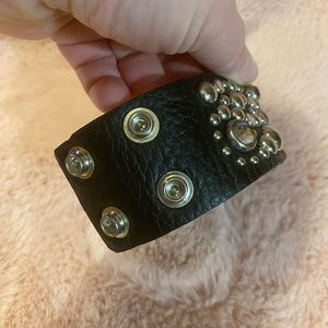 Harley-Davidson Studs and Rhinestones Black Leather "BRILLIANCE" Wrist Cuff